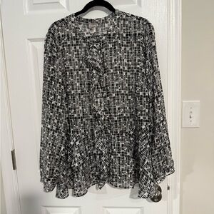 Chico's Black and White Geometric Blouse Semi-Sheer
